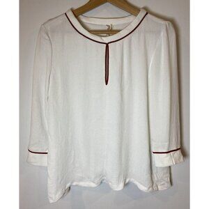 NWT Maje Fluide Top Shirt Blouse 3/4 Sleeve Cream Red Tan Trim Size 2 Medium New